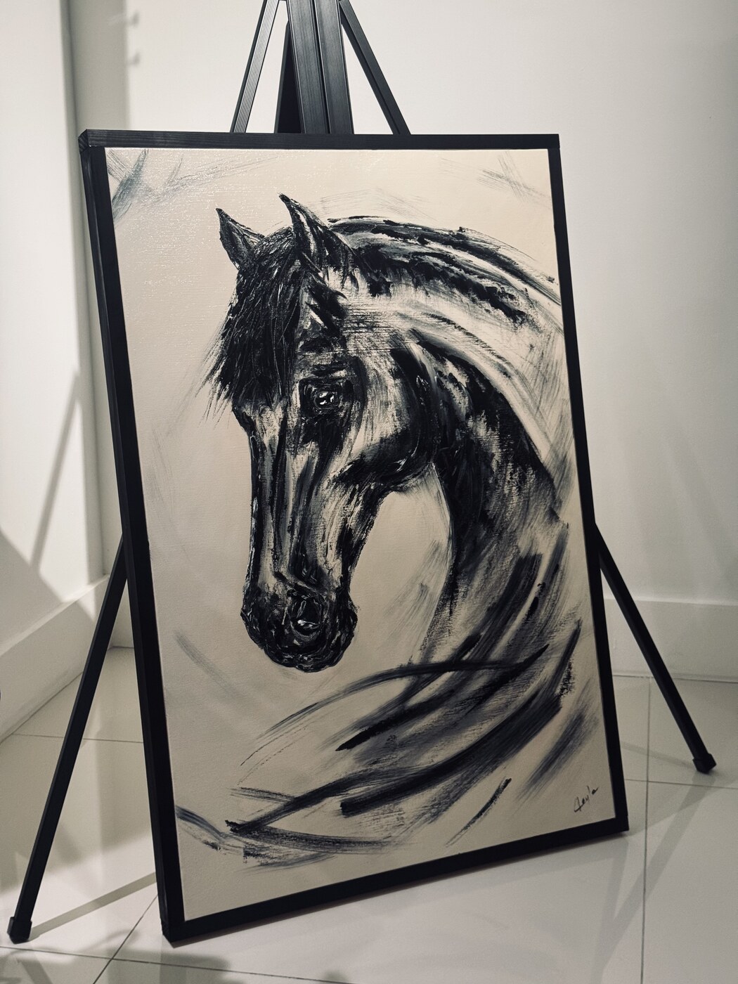Cold Horse original oil on canvas painting of a horse's head